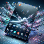 DALL·E 2023-12-20 13.30.14 - A sleek, modern smartphone displaying the HyperOS interface with advanced and fluid animations. The phone is a Xiaomi model, prominently featuring red