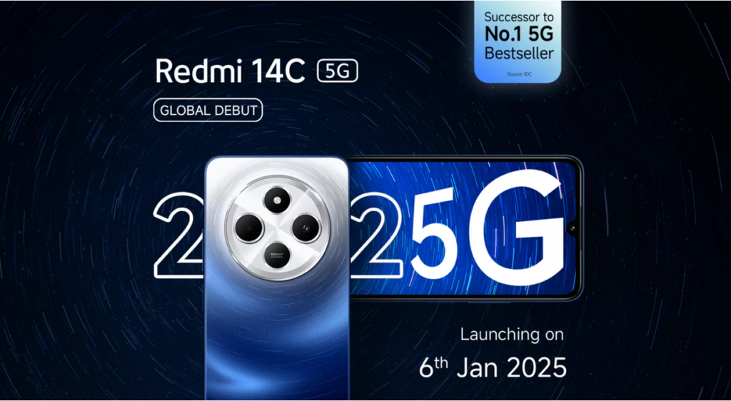 Explore the Redmi 14C 5G, launching on January 6 with dual 5G support and premium design. Xiaomi for All source