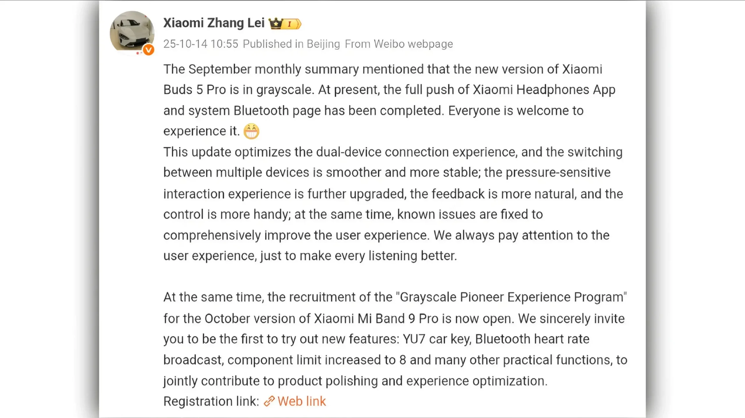 Xiaomi wearables update
