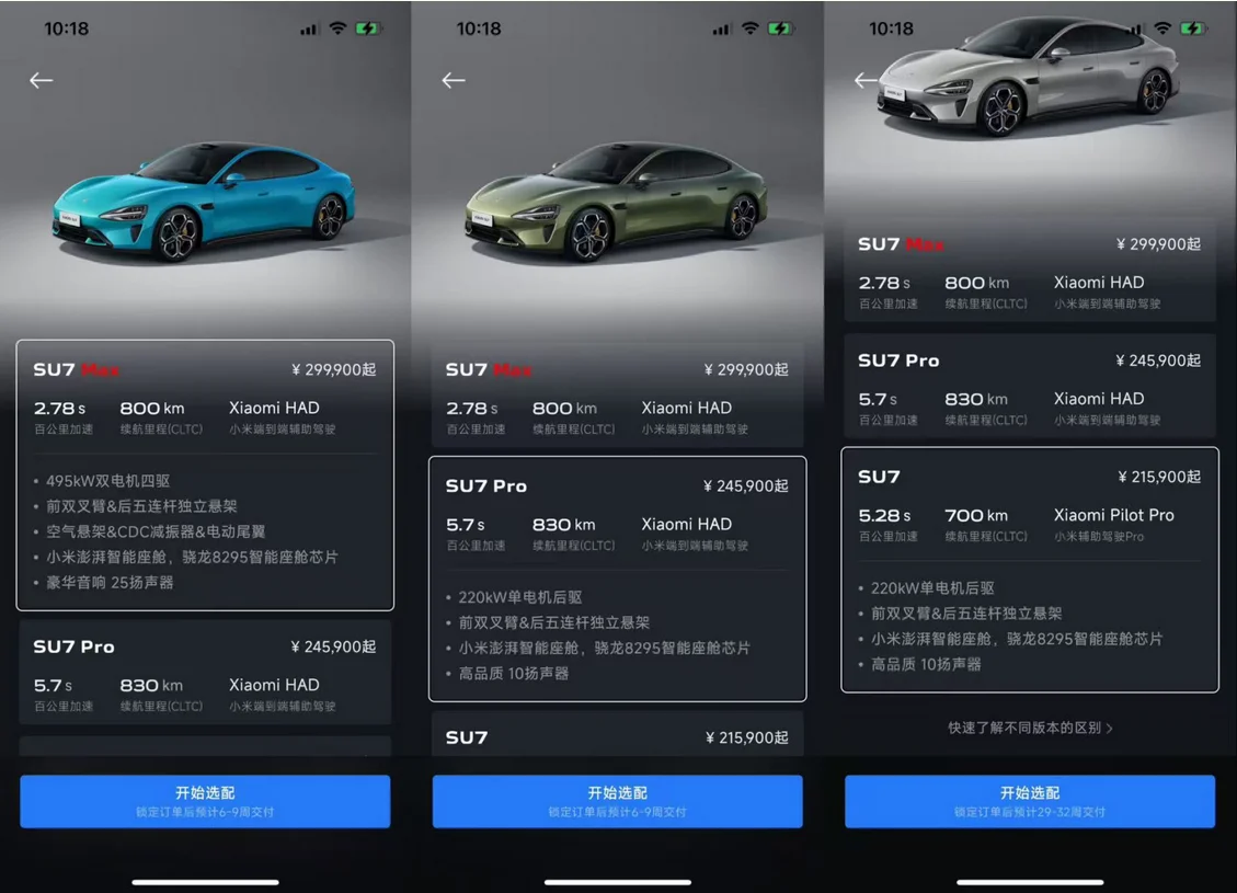 Xiaomi SU7 delivery times - en uso real