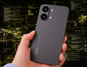 Hand holding the Poco X8 Pro Max showing its rear camera module