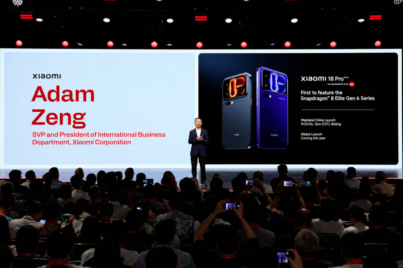 Xiaomi launch slide presenting the Xiaomi 18 Pro series as an AI-forward imaging flagship